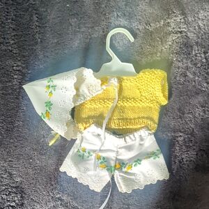 American Girl Handmade Yellow Knit Top and Floral Shorts Set